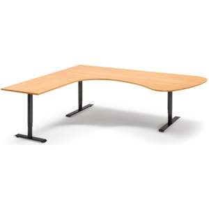 Výškovo nastaviteľný stôl Adeptus, ľavý, 2200x2000 mm, dýha buk/čierna