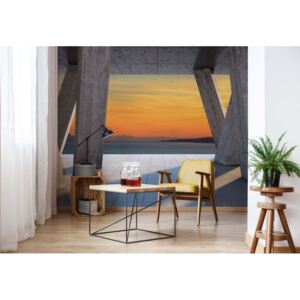 Fototapeta - Sunset Ocean 3D Modern View Concrete Vliesová tapeta - 368x254 cm