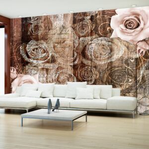 Fototapeta - Old Wood & Roses 300x210 cm
