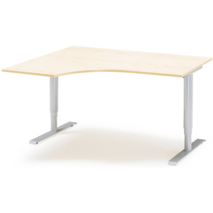 Výškovo nastaviteľný stôl Adeptus, ľavý, 1600x1200 mm, breza dýha/šedá