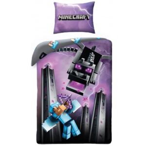 Halantex · Bavlnené posteľné obliečky Minecraft - motív Steve a Ender Dragon - 100% bavlna - 70 x 90 cm + 140 x 200 cm