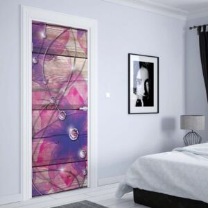 GLIX Fototapeta na dvere - Purple Flowers Wood Plank Texture Diamonds