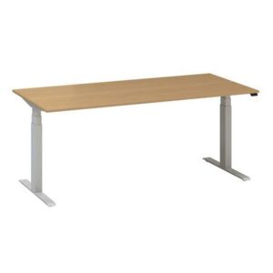 Výškovo nastaviteľný kancelársky stôl Alfa Up so sivým podnožím, 180 x 80 x 61,5-127,5 cm, dezén buk Bavaria