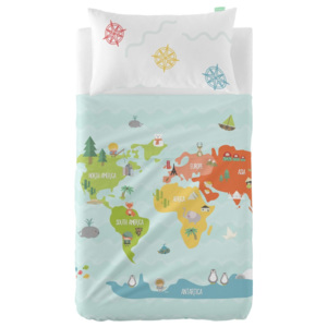 Set plachty a obliečky na vankúš z čistej bavlny Happynois World Map 120 × 180 cm