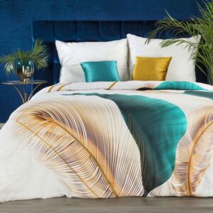 Exkluzívne bavlnené posteľné obliečky bavlnený satén s motívom pierok EVA MMINGE 140 x 200 cm Biela