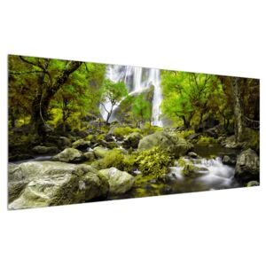 Obraz lesnej krajiny s potokom (120x50 cm)