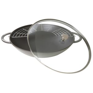 Staub Liatinový wok so sklenenou pokrievkou, 37 cm, tmavosivá 1313918