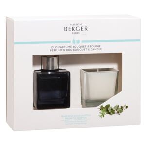 Maison Berger Paris darčeková sada Duo Mini: aróma difuzér Cube s náplňou + sviečka, Čerstvý eukalyptus
