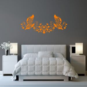 GLIX Motýle na kvetoch - nálepka na stenu Oranžová 100 x 40 cm