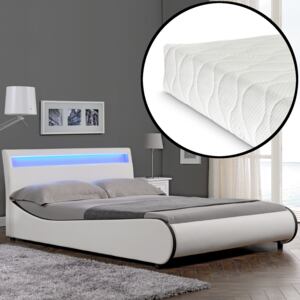 Corium® Moderná čalúnená posteľ 'Valencia' s matracom - biela - 200 x 180 cm
