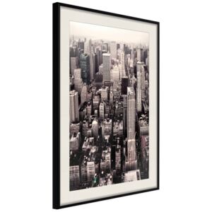 Bimago Zarámovaný obraz - New York from a Bird's Eye View Čierny rám s paspartou 40x60 cm