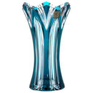 Krištáľová váza Lotos, farba azúrová, výška 205 mm