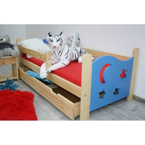 Detská posteľ STAR, borovica/modrá, 70x160 cm