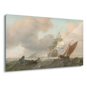 Obraz na skle GLIX - Rough Sea With Ships, Ludolf Bakhuysen 4 x 30x80 cm
