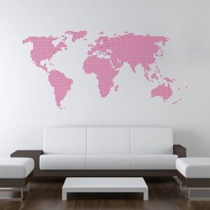 GLIX Mapa sveta z bodiek - nálepka na stenu Růžová 200 x 100 cm