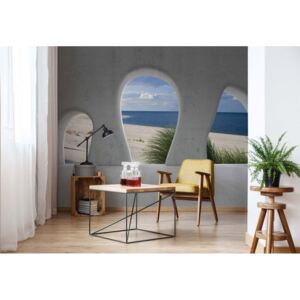 GLIX Fototapeta - Beach 3D Concrete Arches View Vliesová tapeta - 368x254 cm