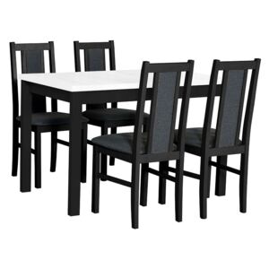 Rozkladací stôl so 4 stoličkami - AL08, Morenie: biela - L, Poťahové látky: 11 - Inari 96, Farby nožičiek: čierna