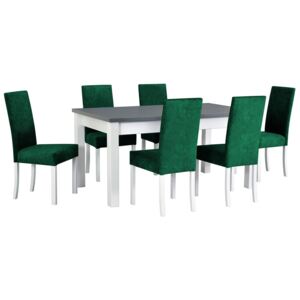 Rozkladací stôl so 6 stoličkami - AL09, Morenie: grafit - L, Poťahové látky: 23x - Kronos 19, Farby nožičiek: biela