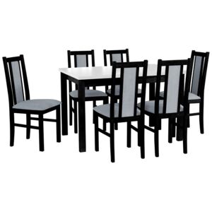 Rozkladací stôl so 6 stoličkami - AL12, Morenie: biela - L, Poťahové látky: 2 - Berlin 03, Farby nožičiek: čierna