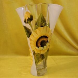 Darčeky.Online Sklenená maľovaná váza Slnečnica