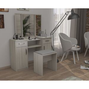 Moderná zostava taburetka + toaletný stolík s 3 zrkadlami Dub Sonoma