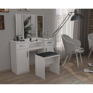 Moderná zostava taburetka + toaletný stolík s 3 zrkadlami Alaska bílá