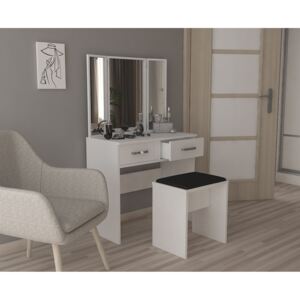 Zostava toaletný stolík s 3 zrkadlami + taburetka Alaska bílá