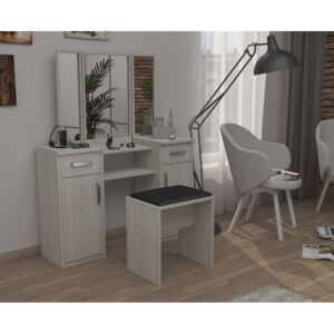 Moderná zostava taburetka + toaletný stolík s 3 zrkadlami Dub bílý Monako