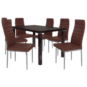 Moderný jedálenský stôl so stoličkami 6 + 1 Sisa max 13 Kaštan wenge - Hnědá