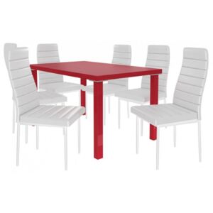 Moderný jedálenský stôl so stoličkami 6 + 1 Sisa max 17 Červená - Bílá