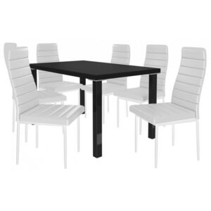 Moderný jedálenský stôl so stoličkami 6 + 1 Sisa max 09 Černo - Bílá