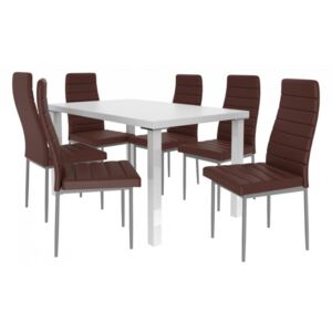Moderný jedálenský stôl so stoličkami 6 + 1 Sisa max 04 Bílá - Hnědá