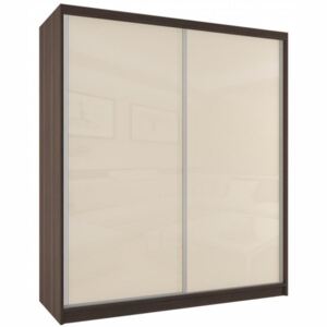 Moderná šatníková skriňa s posuvnými sklenenými dverami v bielej alebo čiernej farbe - šírka 158 cm korpus gaštan 84 Kaštan - Béžová