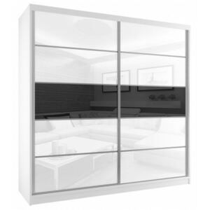Luxusná šatníková skriňa s posuvnými sklenenými dverami šírka 200 cm biely korpus 162