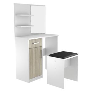 Taburetka a toaletný stolík so zrkadlom s policami - kombinácia farieb Alaska bílá