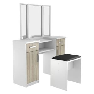 Zostava taburetka + toaletný stolík s 3 zrkadlami - kombinácia farieb Alaska bílá