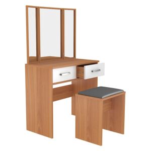 Zostava toaletný stolík s 3 zrkadlami + taburetka - kombinácia farieb Olše světlá