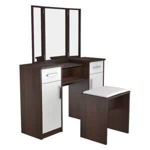 Zostava taburetka + toaletný stolík s 3 zrkadlami - kombinácia farieb Ořech tmavý