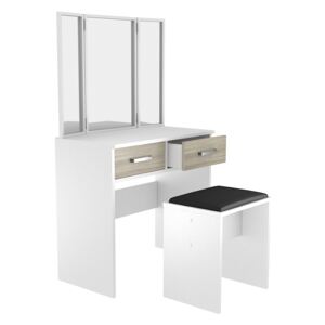 Zostava toaletný stolík s 3 zrkadlami + taburetka - kombinácia farieb Alaska bílá