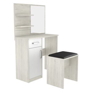 Taburetka a toaletný stolík so zrkadlom s policami - kombinácia farieb - Alaska bílá
