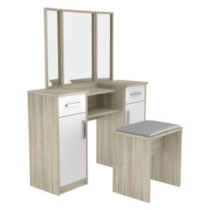 Zostava taburetka + toaletný stolík s 3 zrkadlami - kombinácia farieb Dub Sonoma