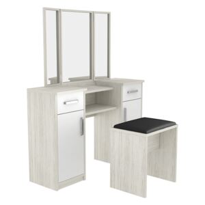 Zostava taburetka + toaletný stolík s 3 zrkadlami - kombinácia farieb - Alaska bílá