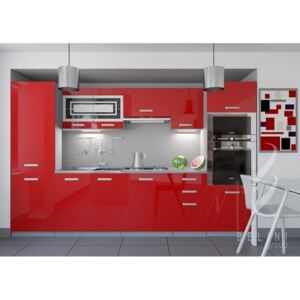 Moderná červená kuchyňa Syka 300 cm s LED osvětlením