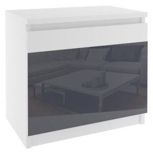 Nočný stolík beauty - sivé sklo korpus biely