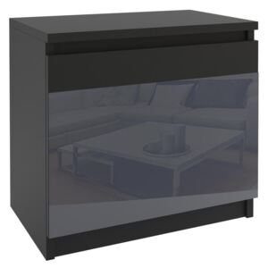 Nočný stolík beauty - sivé sklo korpus čierny