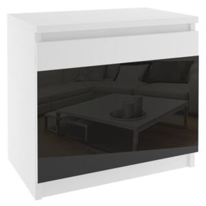 Nočný stolík beauty čierné sklo korpus biely