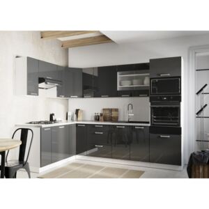 Rohová kuchyňa Vicky ľavý roh 290x180 cm (sivá lesklá)