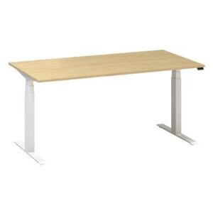 Výškovo nastaviteľný kancelársky stôl Alfa Up s bielym podnožím, 160 x 80 x 61,5-127,5 cm, dezén buk