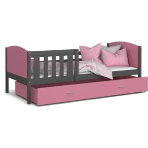 Detská posteľ so zásuvkou TAMI R - 190x80 cm - ružovo-šedá