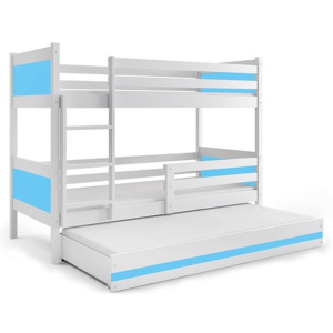 Poschodová posteľ BALI 3 + matrac + rošt ZADARMO, 190x80 cm, biely/blankytný